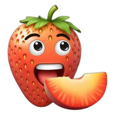 A strawberry eating a peach sticker