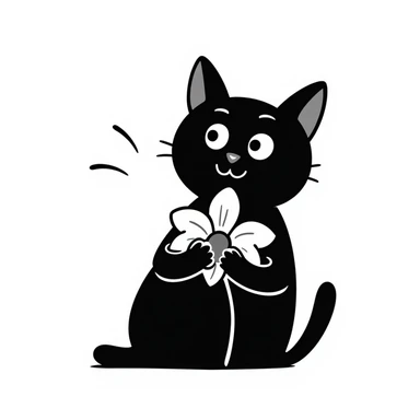 cat holding an orchid, hand drawn doodle style sticker