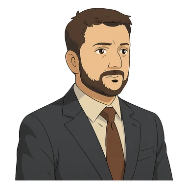 portrait of Vladimir Zelensky in a business suit, ghibli style, no background sticker