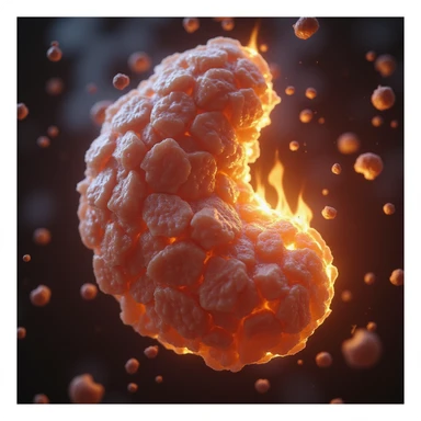 hyperrealistic and anatomical 4K visualization of human fatty acids dissolving or burning, with cellular and molecular details sticker