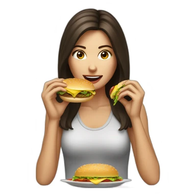 Brunette eating a hamburger sticker