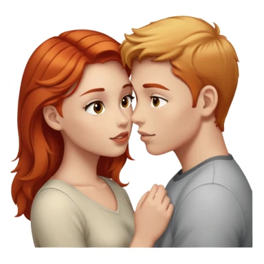Red head girl with light skin and light brown eyes kissing a blonde boy with fair skin and brown eyes sticker