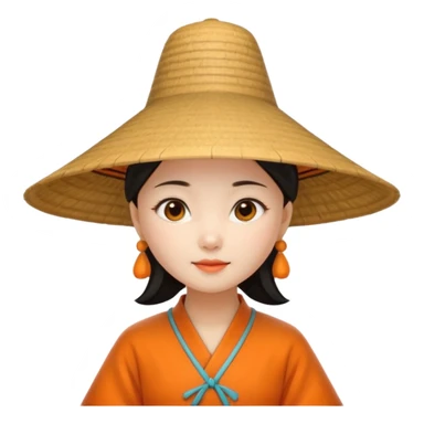 ancient chinese girl with conical hat, orange sticker