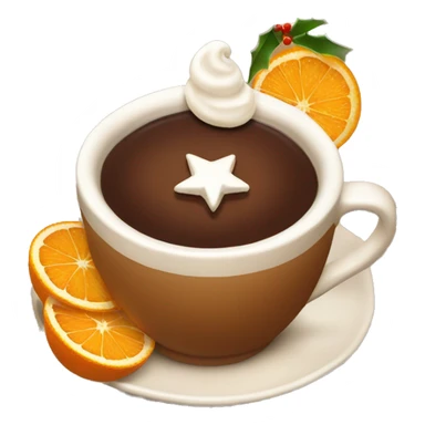 christmas tea with oranges, cinnamon and whipped cream in brown cup sticker