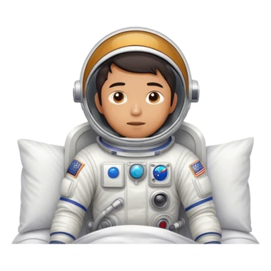 Asian man wearing in astronaut wakeup from the bed looking lazy with sun sticker
