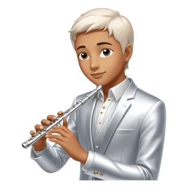 Cinematic Realistic Flute, polished silver metal with precise keywork, soft reflections of warm light dancing along its length, a musician’s delicate fingers pressing the keys, glowing with a sleek and elegant charm. sticker