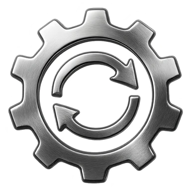 gear with arrows symbolizing automation, colors #3B2C85, #83fff8, #2C2828 sticker