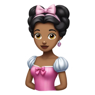 princess Snow White, black hair, with a big pink bow on head sticker