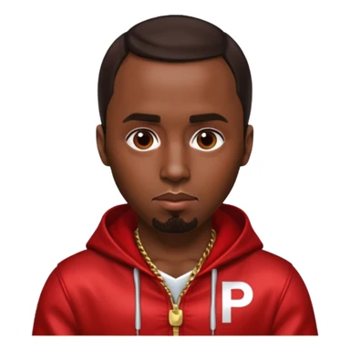 P Diddy with dark brown hair, metallic red outfit sticker