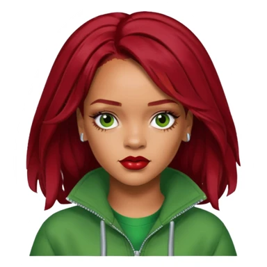 Rihanna dark red hair, green outfit sticker