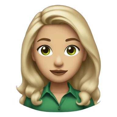 light tan skin, high cheekbone, solo dark blonde girl with green eyes,long sleeve shirt medium cup, long blow out hair, baddie, middle part, sultry sticker