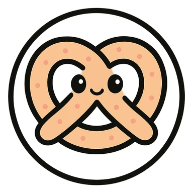 little alchemy style icon
subject: pretzel
border: medium-black
shape: round, circular
background: white
style: full color fill with medium black outlining sticker