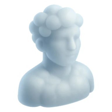 person looking straight, fully made of white fluffy convex clouds, shoulder up, matte glass style sticker
