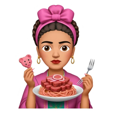 frida khalo holding pink spam meat spaghetti portrait  sticker