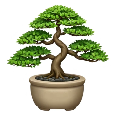 Bonsai Tree – Miniature tree in small pot, trimmed carefully, stone pot sticker