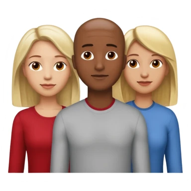 one male medium dark skin tone no hair and one woman light skin tone blonde highlights shoulder length hair and one woman light skin tone deep red long hair three people total sticker