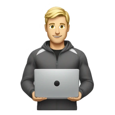 white male cybersportsman with laptop sticker