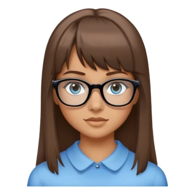 Fille brune frange lunettes noir peau claire bronzé yeux bleu gris sticker