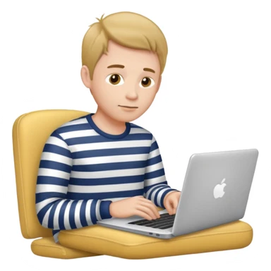 man in striped pajamas typing on a laptop sticker