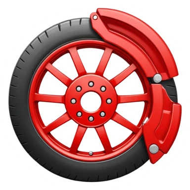Minimal emoji icon of a car wheel with red brake caliper sticker