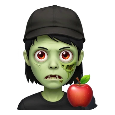 Green zombie, black hair, designer cap turned to the left, black shirt. Apple iOS style. sticker