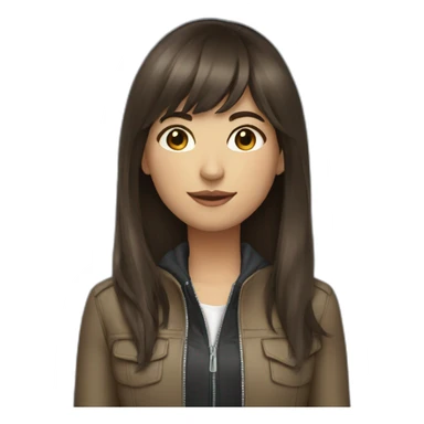 brunette girl with long hair and bangs in a jacket sticker