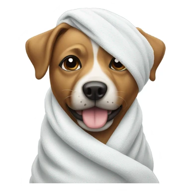 a dog with a towel on head sticker