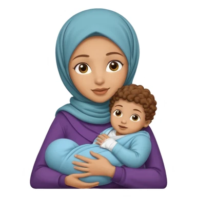 Light skin hijabi woman holding a one baby boy brown curls sticker