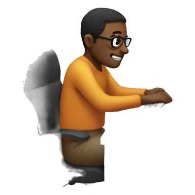 man sitting in front of computer video editing sticker