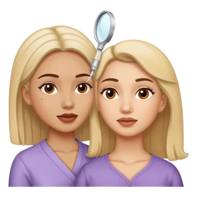 One set of Hands of A woman looking on another woman’s skin on face during facial treatment  sticker