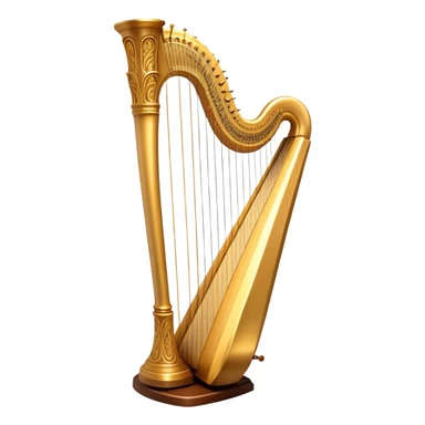 Cinematic Realistic Harp, a grand golden harp with intricately carved details, delicate strings shimmering under soft candlelight, rich wood tones adding warmth, a musician’s gentle fingers plucking a note, glowing with an ethereal and majestic aura. sticker