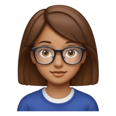 Girl in her 18 with rectangle glasses brown eyes light brown skin brown hair above the shoulder with one dimple on the left cheek  sticker