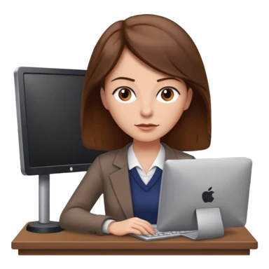 Uma mulher de cabelo castanho que é professora e um pouco brava a trabalhar no computador sem usar óculos sticker