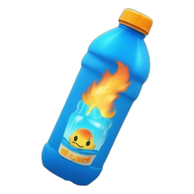 plastic bottle with blue cap, and detitle being SLAP in blue color with a yellowish cartoony fire on the background and the juice being orange sticker