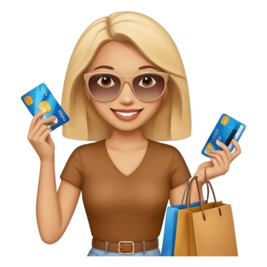 light skin woman with sunglasses, holding a credit card and shopping bags sticker