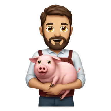 Brunette man with beard holding a pig and has a lot of bacon around  sticker