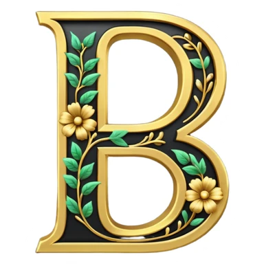 Shiny nlack letter B outlined with hold and a gold flowervine around the left side sticker