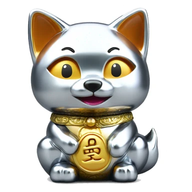 fully chrome fox statue in the form of maneki neko sticker