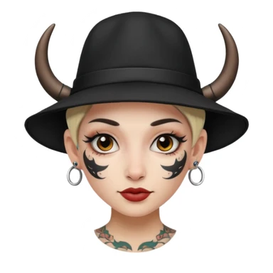 Woman with small horns — black hat, face tattoos sticker