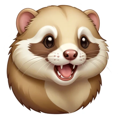 Cinematic Cute Yawning Ferret Portrait Emoji, Head tilted slightly with an exaggerated, wide-open yawn, showcasing a long, flexible body with a plush coat in soft brown and cream, droopy, drowsy eyes, and a relaxed expression, Simplified yet irresistibly endearing features, highly detailed, glowing with a soft, cozy natural glow, high shine, relaxed yet expressive, stylized with a dash of whimsical charm, soft glowing outline, capturing the essence of a sleepy yet affectionate ferret that seems ready to curl up for a nap! sticker