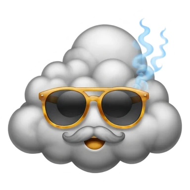 An emoji with sunglasses, exhaling a cloud of smoke.  sticker