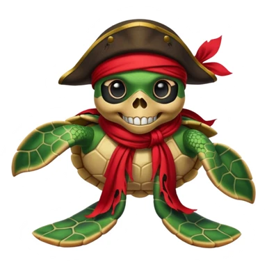 sea turtle wearing a red pirate skull scarf sticker