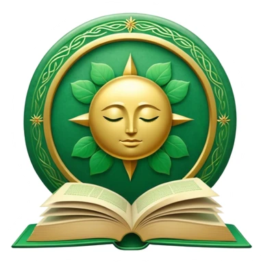 Un libro verde esmeralda con detalles dorados y una textura suave, con un círculo zen, un rayo de luz o un loto en la portada, irradiando presencia, calma y despertar espiritual. ☀️🌀🌿 sticker