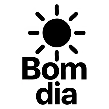 the phrase 'Bom dia' in a solid, bold icon style with a simple sun illustration sticker