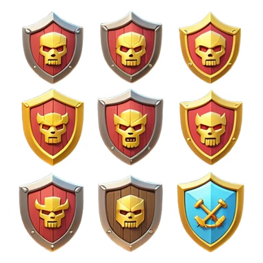 Clash of Clans aesthetic: Cinematic Playful 3D Isometric Shield Emoji, rendered in a 3D vector-style similar to standard emojis with minimal shading and bold, simplified shapes. A compact, distinct form with signature details, softly glowing with a fantasy RPG magic charm. Simplified yet unmistakably iconic, highly detailed and consistent, glowing with a soft radiance and high shine. Stylized with a touch of heroic grandeur and a soft glowing outline, capturing the essence of a beloved gaming relic with a friendly, playful manner! sticker