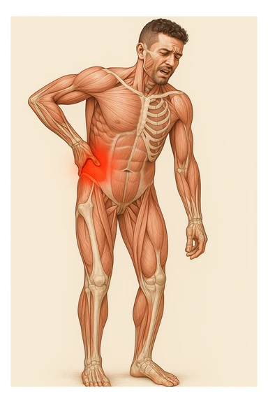 Uomo con dolore per infortunio vista anatomica in piedi sticker