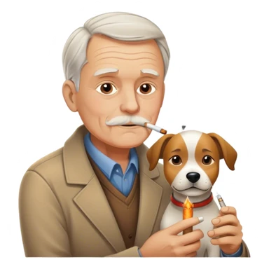 Old white man smoking a cigarette with a dog beside him  sticker