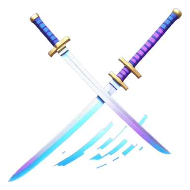 Animated emote: Katana breaking into pixels (purple/blue glitch effect). Loopable 3-frame animation. Minimalist, no background. sticker
