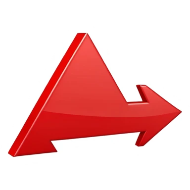 iOS-style 3D emoji: upward-pointing arrow with a zigzag line chart shape, glossy red surface, thick beveled edges, soft shadow, no text, no face sticker