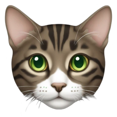 Dark Brown and white tabby cat with green eyes sticker